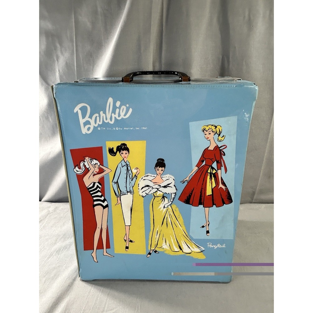 Vintage 1961 Mattel Ponytail Barbie Blue double doll carrying case Has Wear